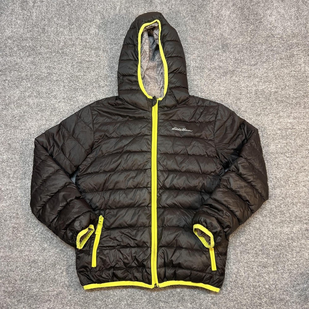 Eddie Bauer Jacket Kids Small 7/8 Black Hooded Down Puffer Quilted Winter Warm